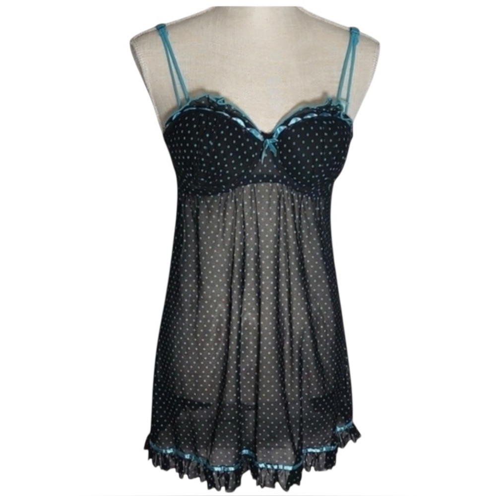 NWT Black/turquoise babydoll sleep dress chemise Womens Sz XL